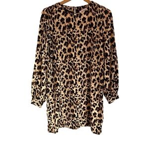 Leopard print balloon sleeve long sleeve shift mini dress knee length size 6